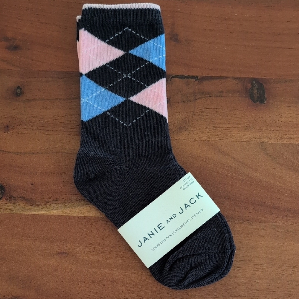 Janie and Jack Black and Pink Casual Argyle Socks NEW